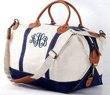Load image into Gallery viewer, Monogrammed Canvas Weekender Bag | Genuine Leather Travel Tote