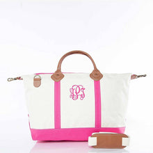 Load image into Gallery viewer, Monogrammed Canvas Weekender Bag | Genuine Leather Travel Tote
