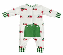 Load image into Gallery viewer, Christmas Tree Tractor Butt Flap Pajamas with name for kids