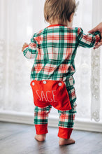 Load image into Gallery viewer, Christmas Plaid Butt Flap Pajamas with name for kids