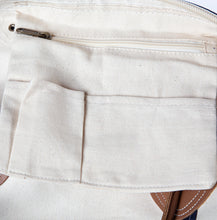 Load image into Gallery viewer, Navy Canvas and Genuine Leather Tote with Monogrammed Initial