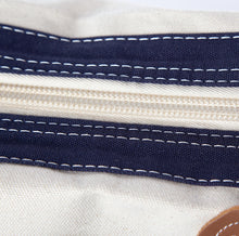 Load image into Gallery viewer, Navy Canvas and Genuine Leather Tote with Monogrammed Initial