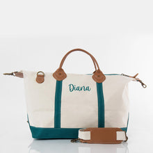 Load image into Gallery viewer, Monogrammed Canvas Weekender Bag | Genuine Leather Travel Tote