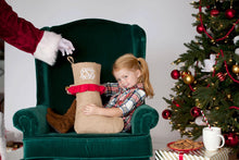 Load image into Gallery viewer, Personalized Burlap Christmas Stocking | Burlap Stocking with pom poms | Monogrammed Ruffle Christmas Stocking