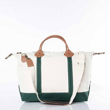 Load image into Gallery viewer, Canvas and genuine leather travel bag with Monogram | Weekender tote with initials | Carry on luggage | Duffel bag | Overnight tote