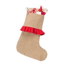 Load image into Gallery viewer, Personalized Burlap Christmas Stocking | Burlap Stocking with pom poms | Monogrammed Ruffle Christmas Stocking
