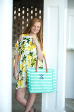 Load image into Gallery viewer, Monogram Stripe Tote | Custom Shoulder Bag | Personalized Tote Bag with Vegan Leather Accents