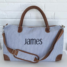 Load image into Gallery viewer, Personalized Seersucker Weekender Travel Bag