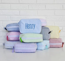 Load image into Gallery viewer, Monogrammed Seersucker Cosmetic bag