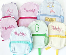 Load image into Gallery viewer, Monogrammed Seersucker Backpack