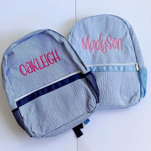 Load image into Gallery viewer, Monogrammed Seersucker Backpack