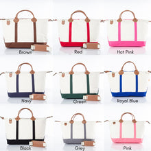 Load image into Gallery viewer, Canvas and genuine leather travel bag with Monogram | Weekender tote with initials | Carry on luggage | Duffel bag | Overnight tote