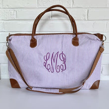 Load image into Gallery viewer, Personalized Seersucker Weekender Travel Bag