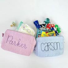 Load image into Gallery viewer, Monogrammed Seersucker Cosmetic bag
