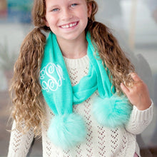 Load image into Gallery viewer, Monogrammed pom pom scarf for kids