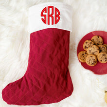 Load image into Gallery viewer, Personalized Red Velvet Christmas Stocking | Red Stocking with Name | Monogrammed Velvet Christmas Stocking