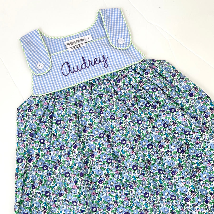 Personalized floral gingham kids dress