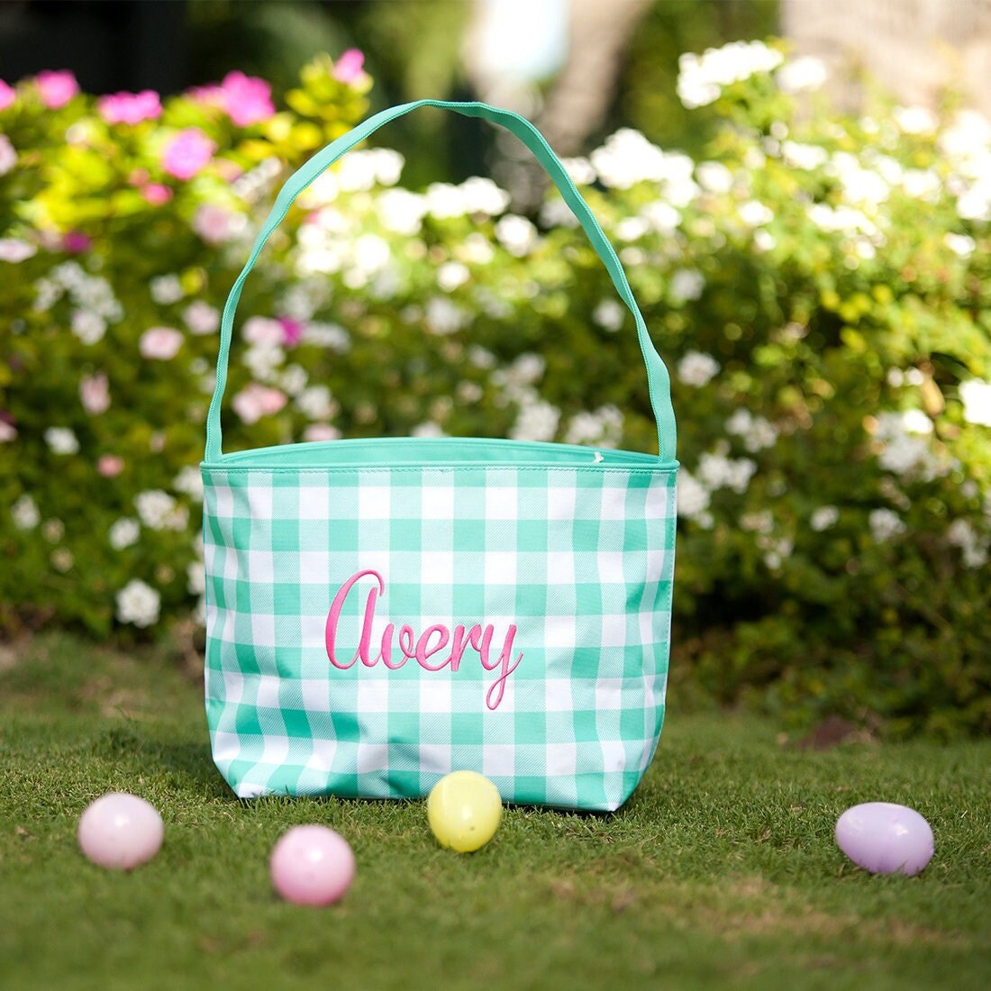 Personalized checkered Easter basket