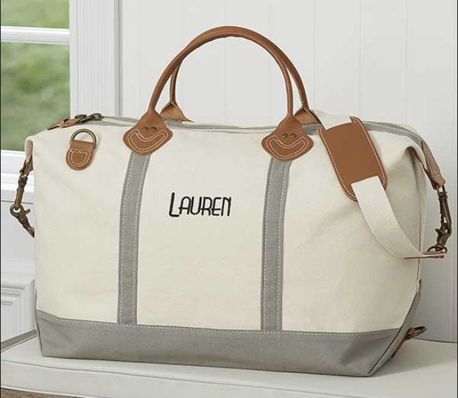 Monogrammed Canvas Weekender Bag | Genuine Leather Travel Tote