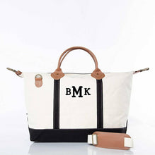 Load image into Gallery viewer, Monogrammed Canvas Weekender Bag | Genuine Leather Travel Tote
