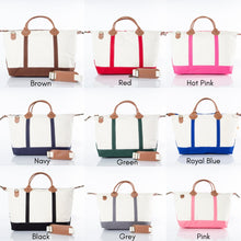 Load image into Gallery viewer, Monogrammed Canvas Weekender Bag | Genuine Leather Travel Tote
