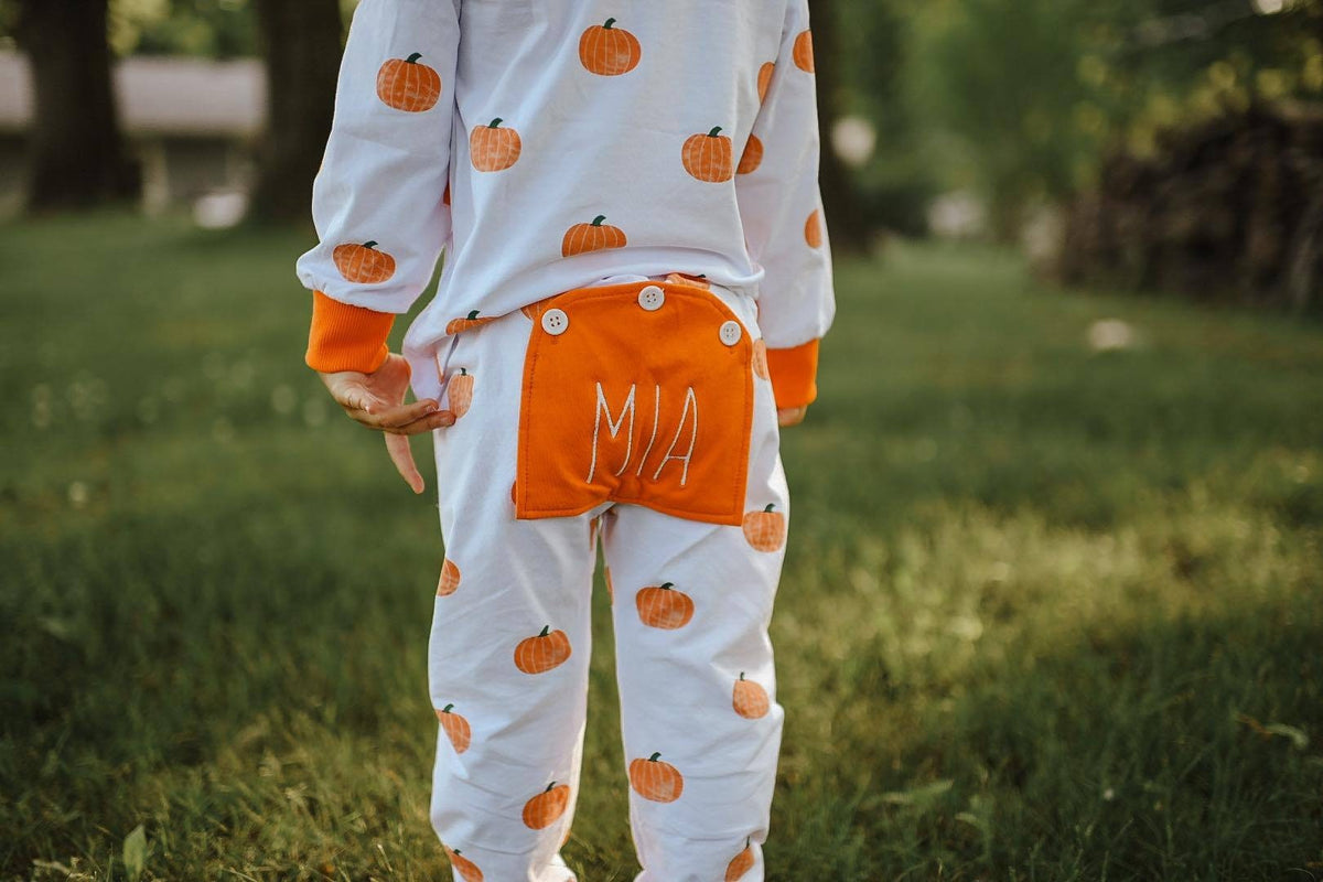 Fall Pumpkin Butt flap Pajamas with name for kids
