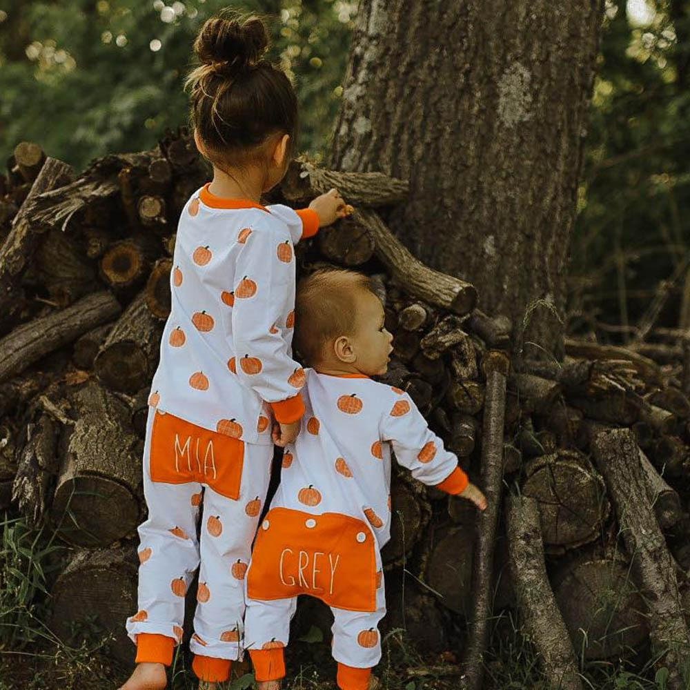 Fall Pumpkin Butt flap Pajamas with name for kids