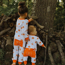 Load image into Gallery viewer, Fall Pumpkin Butt flap Pajamas with name for kids
