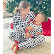 Load image into Gallery viewer, Christmas Buffalo Check Butt flap Pajamas with name for kids
