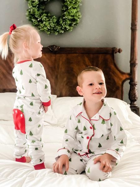 Christmas Tree Butt flap Pajamas with name for kids