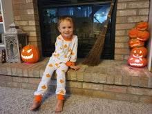 Load image into Gallery viewer, Fall Pumpkin Butt flap Pajamas with name for kids
