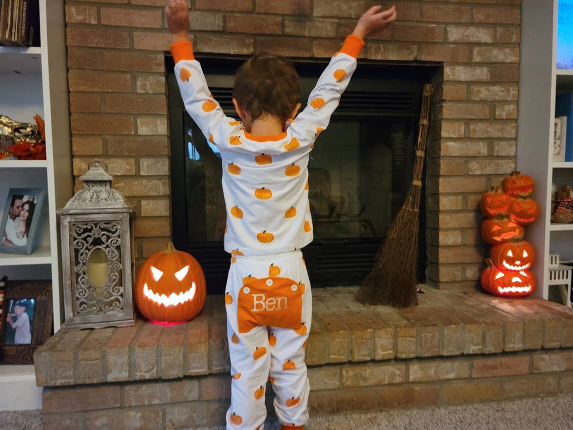 Fall Pumpkin Butt flap Pajamas with name for kids