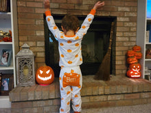 Load image into Gallery viewer, Fall Pumpkin Butt flap Pajamas with name for kids
