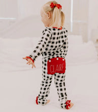 Load image into Gallery viewer, Christmas Buffalo Check Butt flap Pajamas with name for kids
