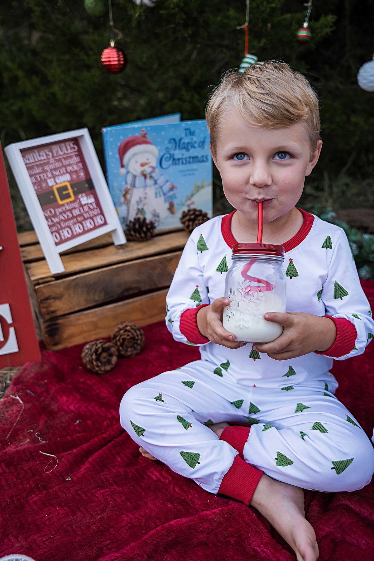 Christmas Tree Butt flap Pajamas with name for kids