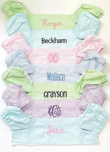 Load image into Gallery viewer, Personalized Puddle Jumper Cover, seersucker with name or monogram embroidered on front
