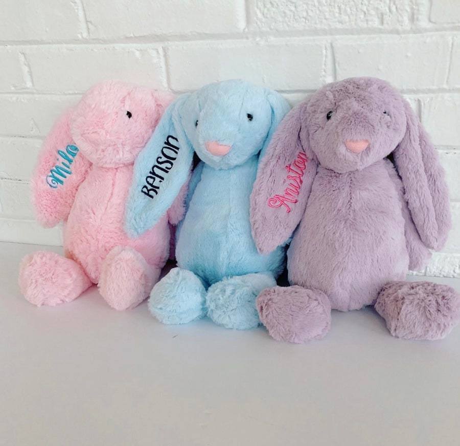 Personalized Bunny with name embroidered on ear, present for grandaughter, grandson, son, daughter, kid