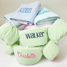Load image into Gallery viewer, Personalized Puddle Jumper Cover, seersucker with name or monogram embroidered on front
