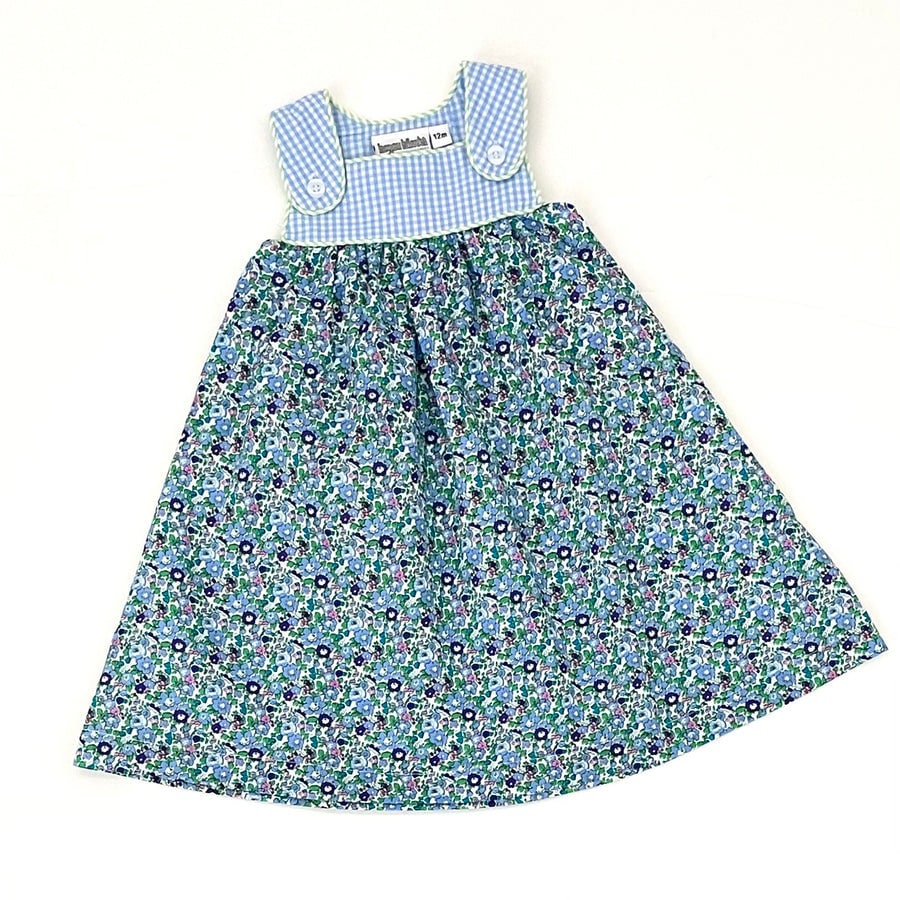 Personalized Floral Gingham Kids Dress, Blue Summer Outfit