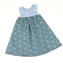 Load image into Gallery viewer, Personalized Floral Gingham Kids Dress, Blue Summer Outfit
