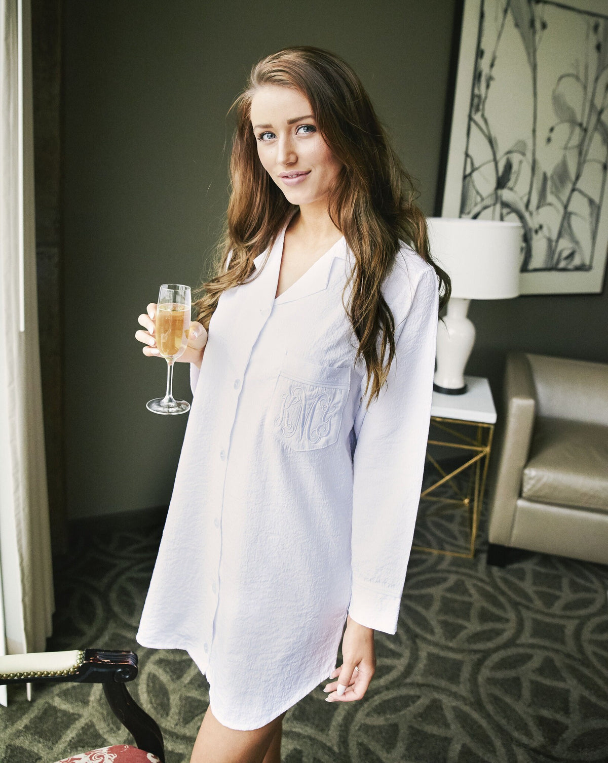 Seersucker Button Down Night Shirt