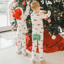 Load image into Gallery viewer, Christmas Tree Tractor Butt Flap Pajamas with name for kids
