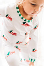 Load image into Gallery viewer, Christmas Tree Tractor Butt Flap Pajamas with name for kids
