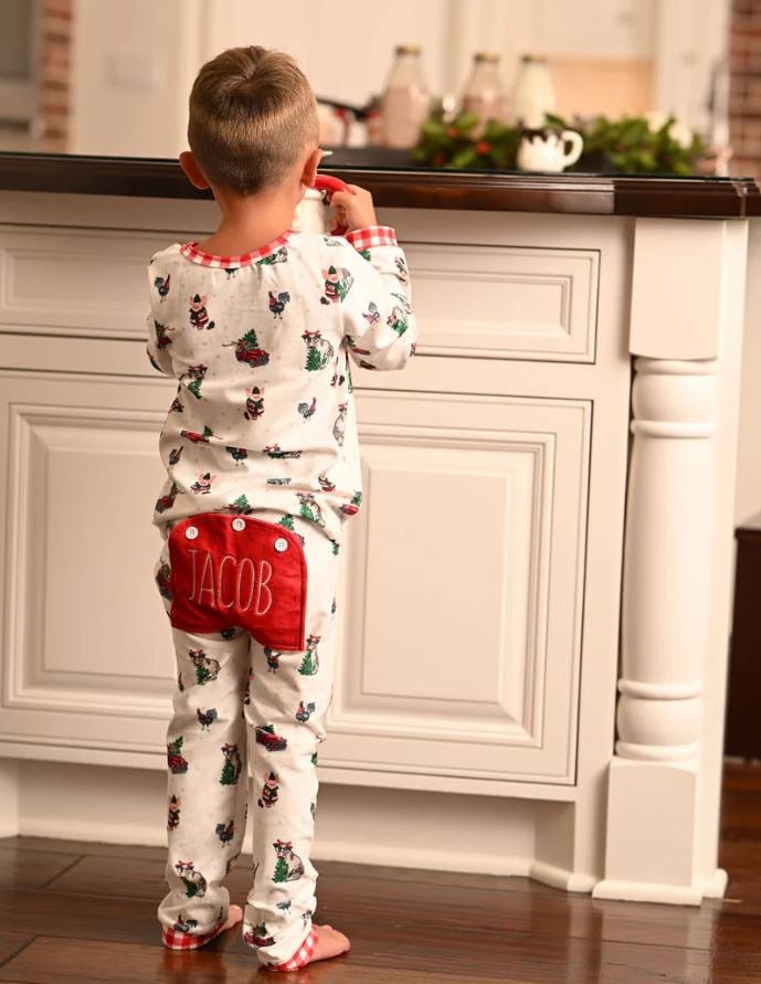 Christmas on the Farm Butt Flap Pajamas with name for kids