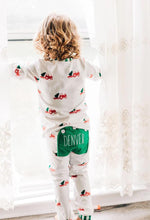 Load image into Gallery viewer, Christmas Tree Tractor Butt Flap Pajamas with name for kids
