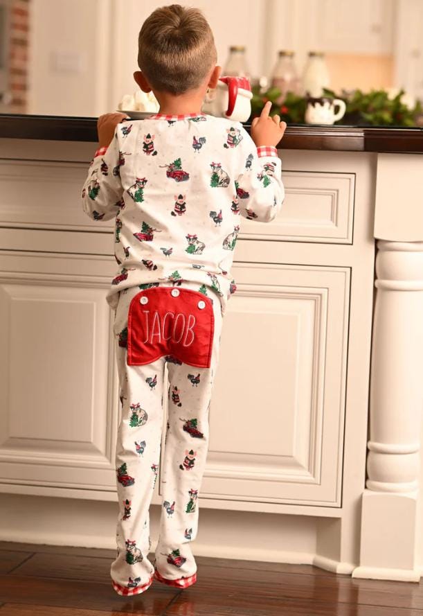 Christmas on the Farm Butt Flap Pajamas with name for kids