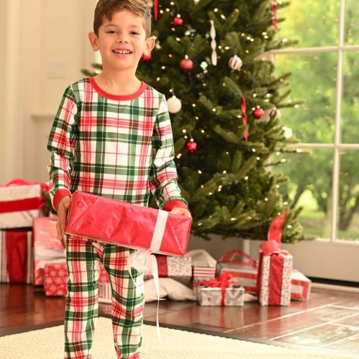 Christmas Plaid Butt Flap Pajamas with name for kids