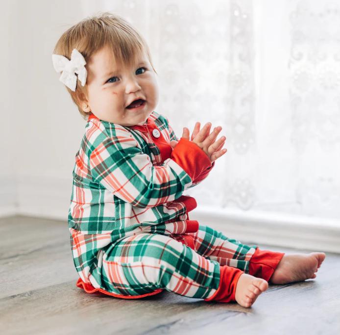 Christmas Plaid Butt Flap Pajamas with name for kids