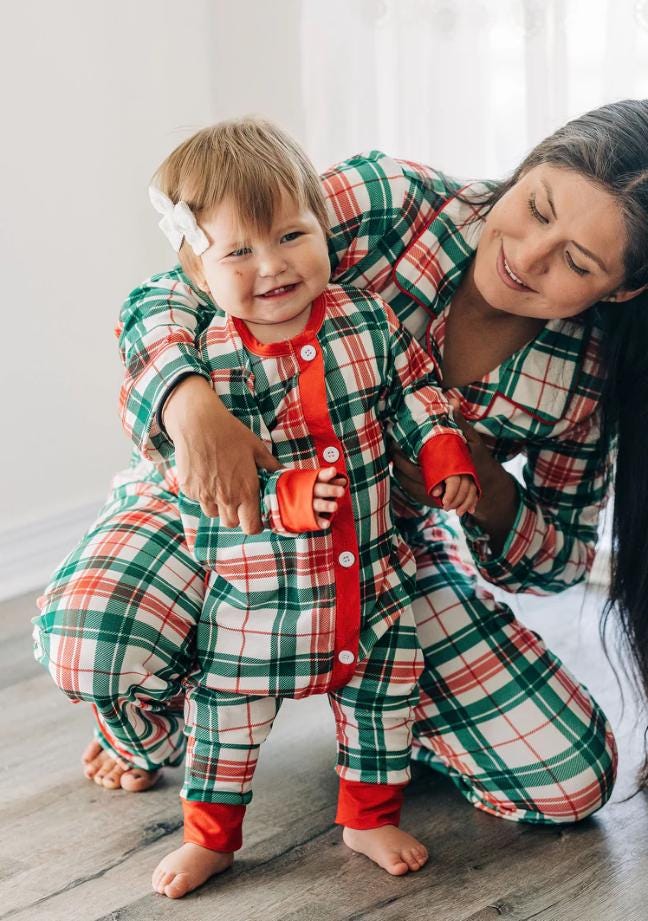 Christmas Plaid Butt Flap Pajamas with name for kids