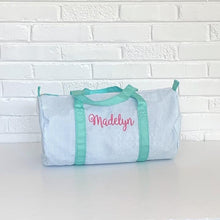 Load image into Gallery viewer, Aqua Seersucker Duffle Bag
